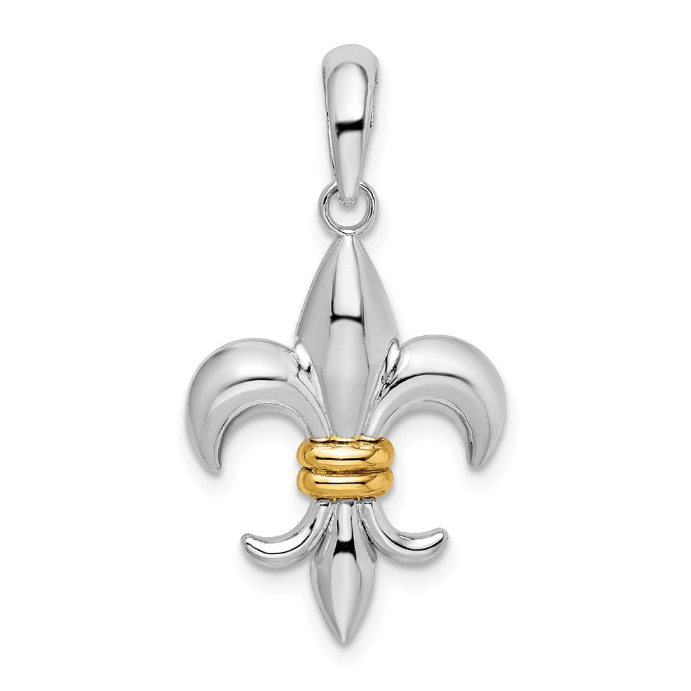 Silber/14K Bicolor De-ani Sterlingsilber Rhodiniert Poliert Fleur De Lis mit 14K Akzente Anhänger