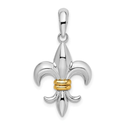 Silber/14K Bicolor De-ani Sterlingsilber Rhodiniert Poliert Fleur De Lis mit 14K Akzente Anhänger