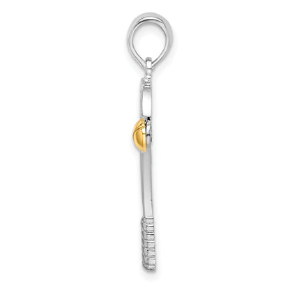 Silber/14K Bicolor De-ani Sterlingsilber Rhodiniert Poliert Tennis Schläger mit 14K Kugel Anhänger