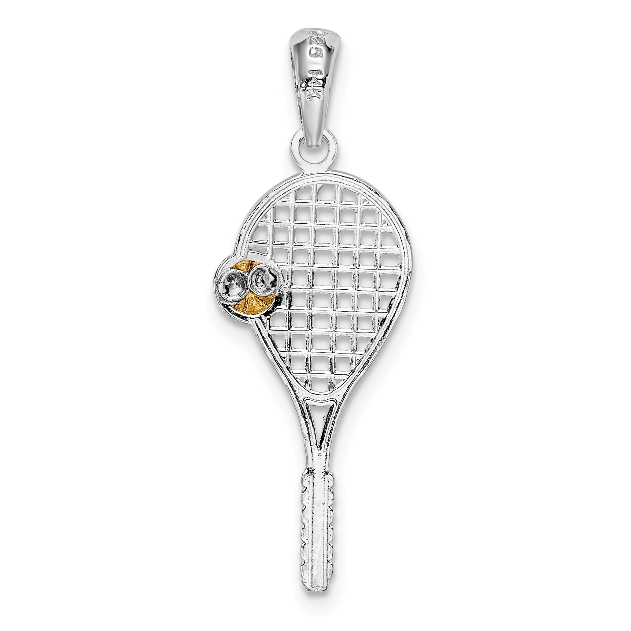 Silber/14K Bicolor De-ani Sterlingsilber Rhodiniert Poliert Tennis Schläger mit 14K Kugel Anhänger