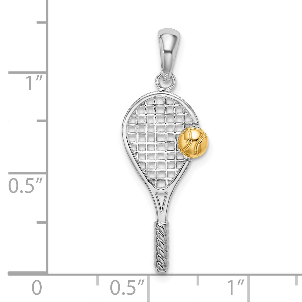 Silber/14K Bicolor De-ani Sterlingsilber Rhodiniert Poliert Tennis Schläger mit 14K Kugel Anhänger