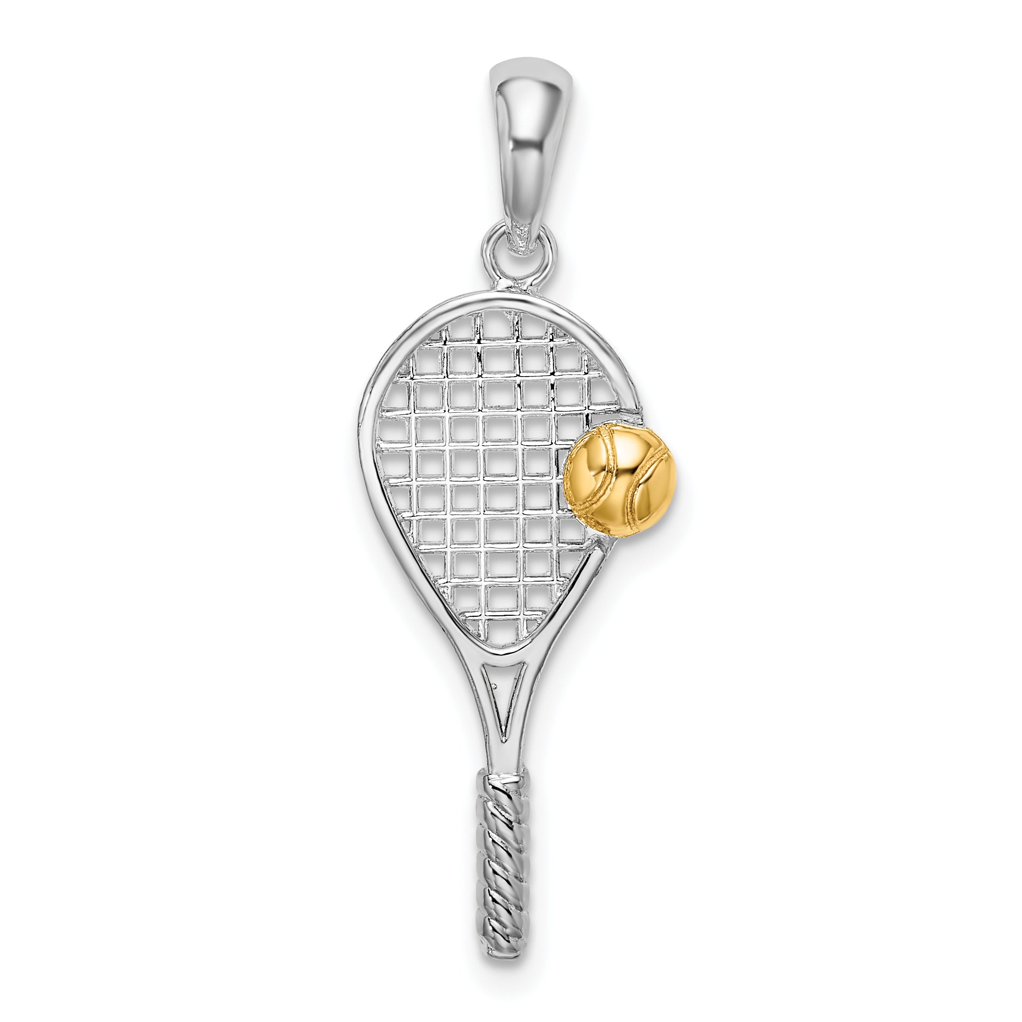 Silber/14K Bicolor De-ani Sterlingsilber Rhodiniert Poliert Tennis Schläger mit 14K Kugel Anhänger