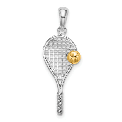 Silber/14K Bicolor De-ani Sterlingsilber Rhodiniert Poliert Tennis Schläger mit 14K Kugel Anhänger