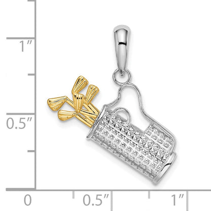 Silber/14K Bicolor De-ani Sterlingsilber Rhodiniert Poliert Golf Bag mit 14K Clubs Anhänger