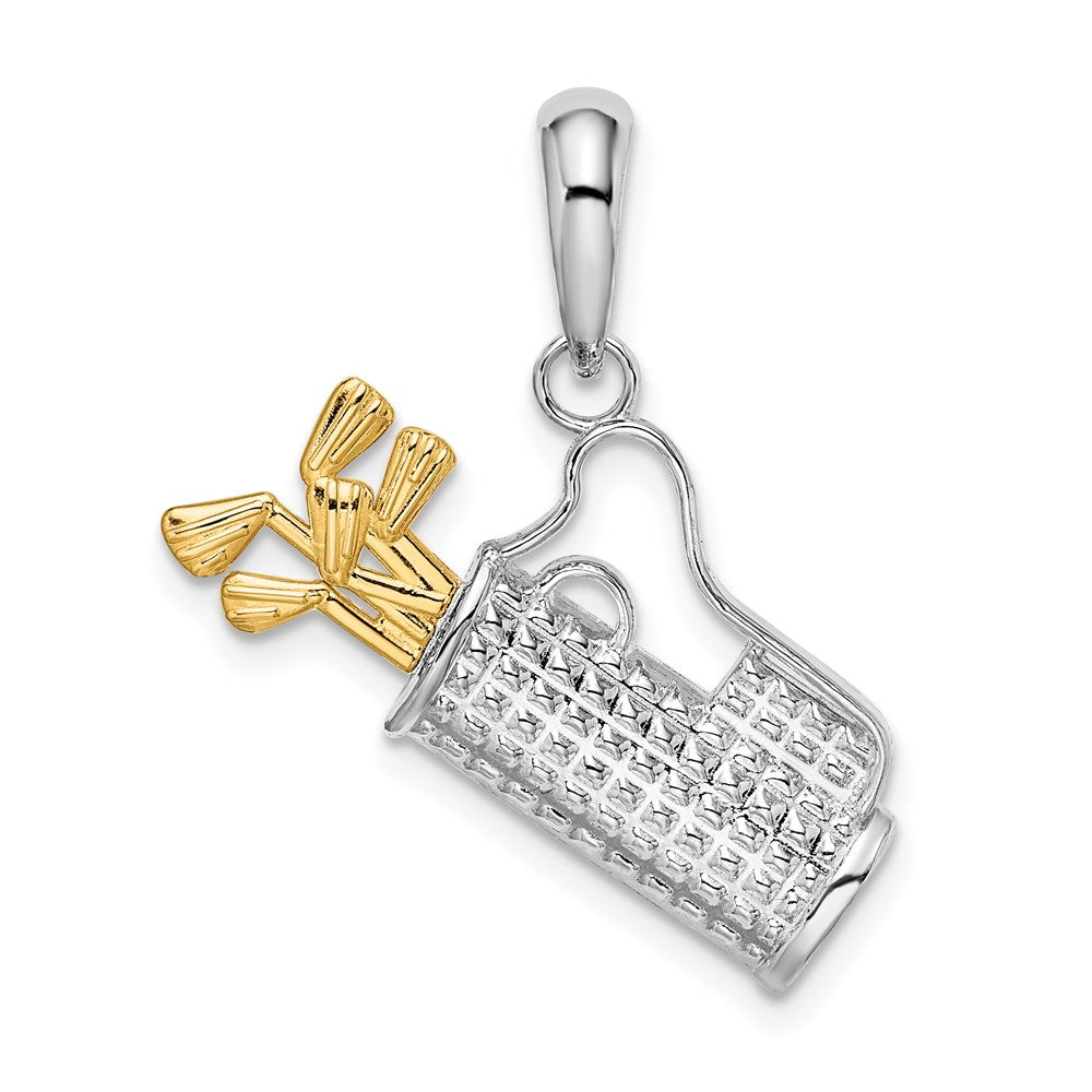 Silber/14K Bicolor De-ani Sterlingsilber Rhodiniert Poliert Golf Bag mit 14K Clubs Anhänger
