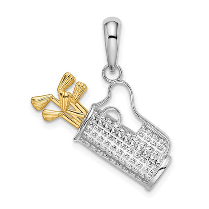 Silber/14K Bicolor De-ani Sterlingsilber Rhodiniert Poliert Golf Bag mit 14K Clubs Anhänger