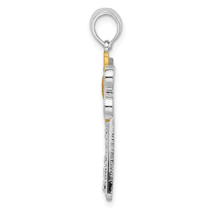 Silber/14K Bicolor De-ani Sterlingsilber Rhodiniert Poliert Libelle mit 14K Akzente Anhänger