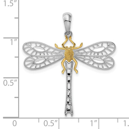 Silber/14K Bicolor De-ani Sterlingsilber Rhodiniert Poliert Libelle mit 14K Akzente Anhänger