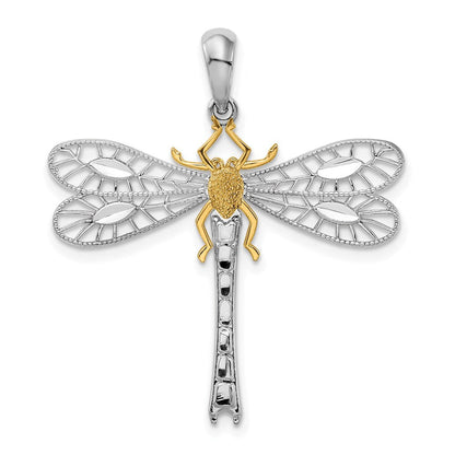 Silber/14K Bicolor De-ani Sterlingsilber Rhodiniert Poliert Libelle mit 14K Akzente Anhänger