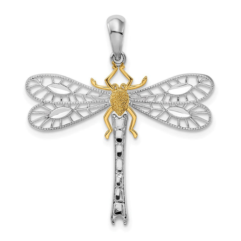 Silber/14K Bicolor De-ani Sterlingsilber Rhodiniert Poliert Libelle mit 14K Akzente Anhänger