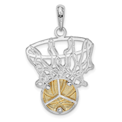 Silber/14K Bicolor De-ani Sterlingsilber Rhodiniert Poliert Net mit 14K Basketball Anhänger