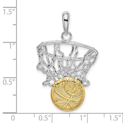 Silber/14K Bicolor De-ani Sterlingsilber Rhodiniert Poliert Net mit 14K Basketball Anhänger
