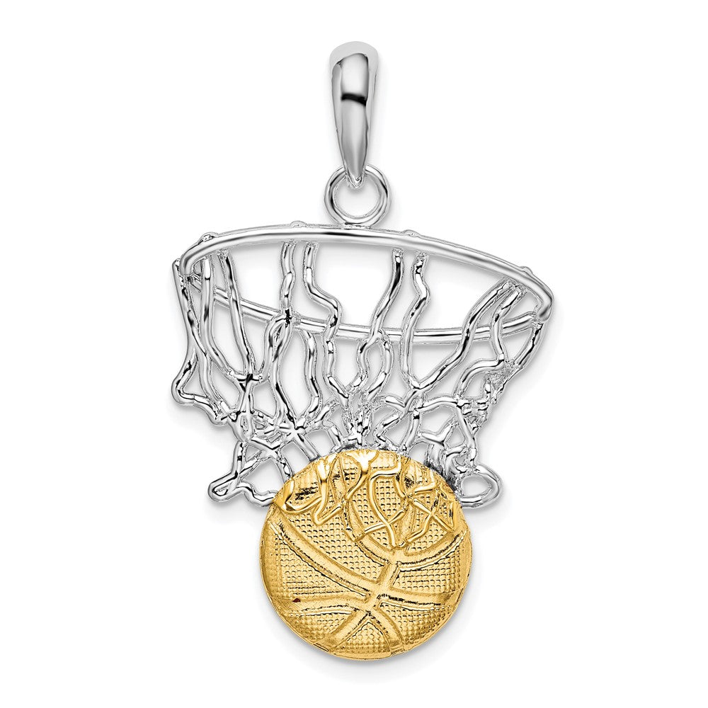 Silber/14K Bicolor De-ani Sterlingsilber Rhodiniert Poliert Net mit 14K Basketball Anhänger