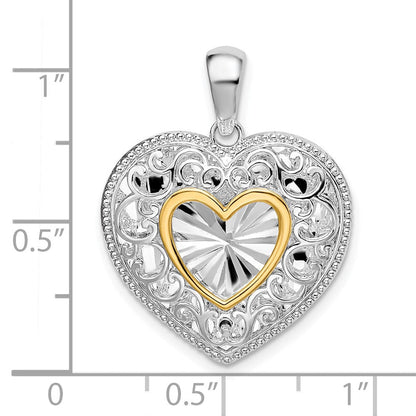 Silber/14K Bicolor De-ani Sterlingsilber Rhodiniert Poliert Herz mit 14K Akzente Anhänger