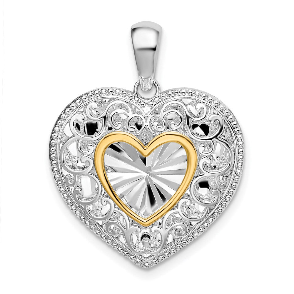 Silber/14K Bicolor De-ani Sterlingsilber Rhodiniert Poliert Herz mit 14K Akzente Anhänger