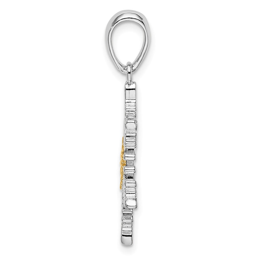 Silber/14K Bicolor De-ani Sterlingsilber Rhodiniert Lacey Schneeflocke mit 14K Mittig Anhänger
