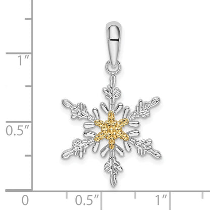 Silber/14K Bicolor De-ani Sterlingsilber Rhodiniert Lacey Schneeflocke mit 14K Mittig Anhänger