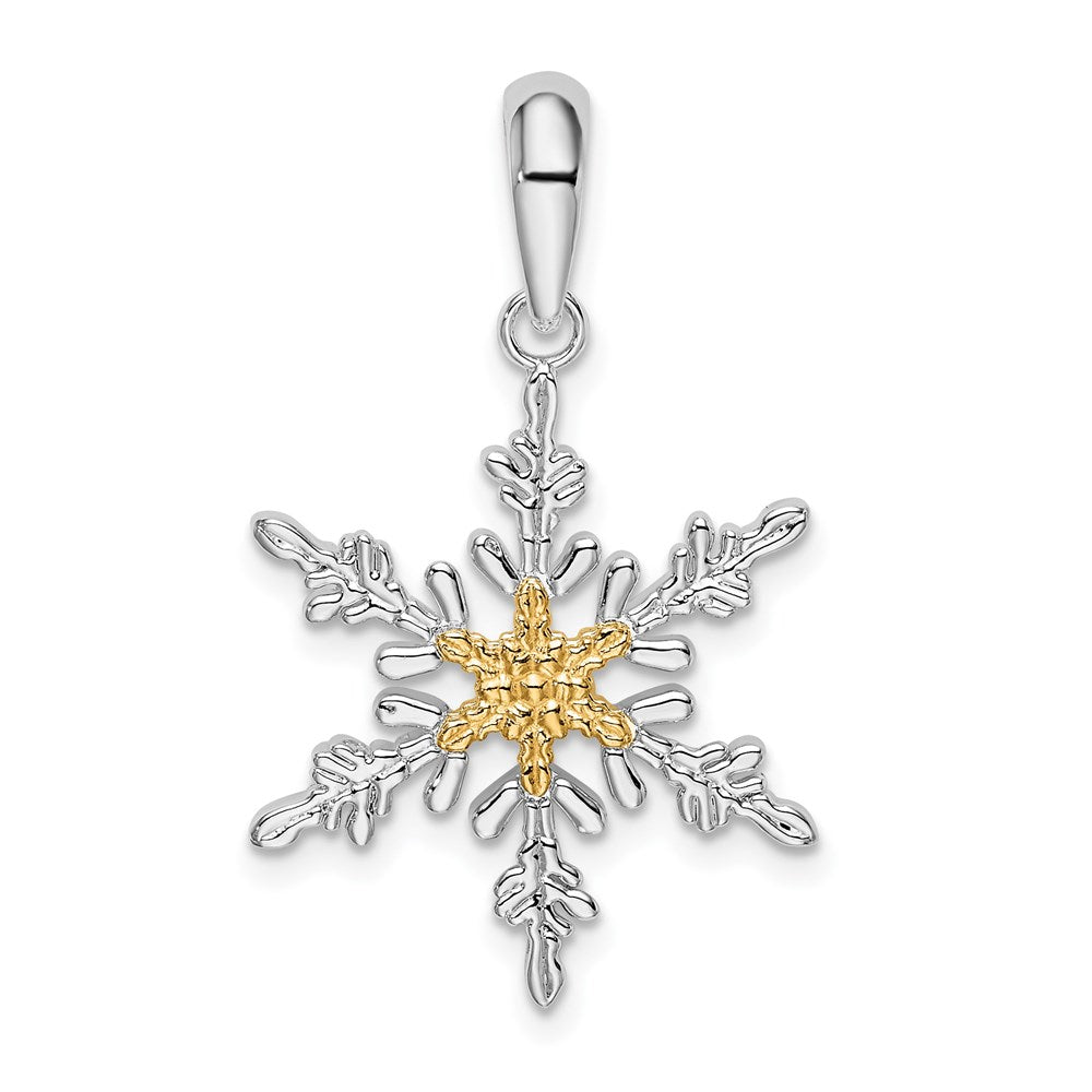 Silber/14K Bicolor De-ani Sterlingsilber Rhodiniert Lacey Schneeflocke mit 14K Mittig Anhänger