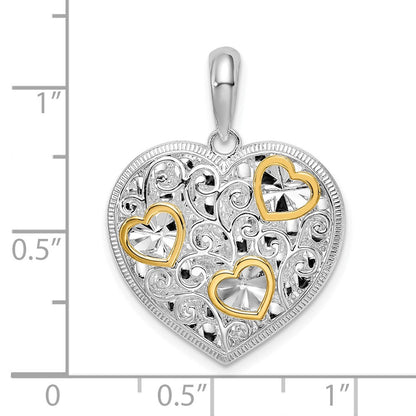 Silber/14K Bicolor De-ani Sterlingsilber Rhodiniert Fantasie Herz mit 14K Akzente Anhänger