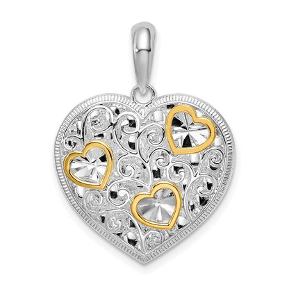 Silber/14K Bicolor De-ani Sterlingsilber Rhodiniert Fantasie Herz mit 14K Akzente Anhänger