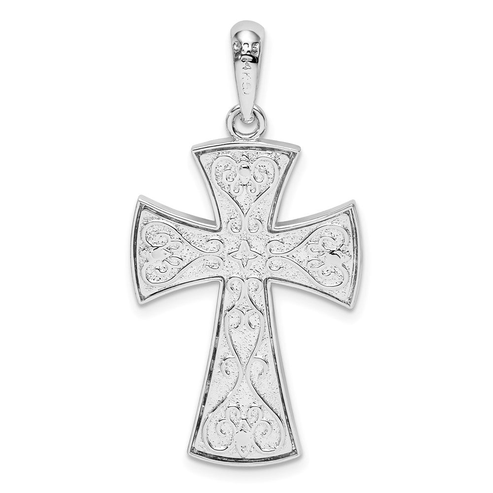 Silber/14K Bicolor De-ani Sterlingsilber Rhodiniert Poliert Fantasie Kreuz mit 14K Akzente Anhänger