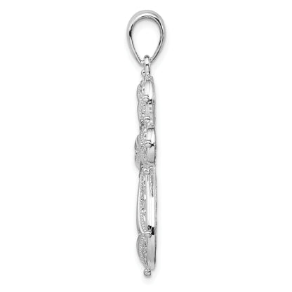 Silber/14K Bicolor De-ani Sterlingsilber Rhodiniert Poliert Filigran Kreuz mit 14K Akzente Anhänger