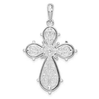 Silber/14K Bicolor De-ani Sterlingsilber Rhodiniert Poliert Filigran Kreuz mit 14K Akzente Anhänger