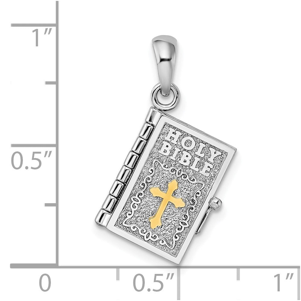 Silber/14K Bicolor De-ani Sterlingsilber Rhodiniert 3d Lords Gebet Heilig Bible mit 14K Anhänger