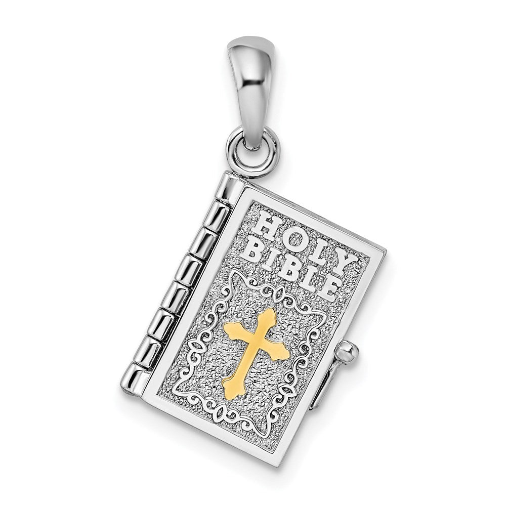 Silber/14K Bicolor De-ani Sterlingsilber Rhodiniert 3d Lords Gebet Heilig Bible mit 14K Anhänger