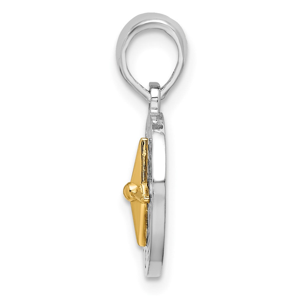 Silber/14K Bicolor De-ani Sterlingsilber Rhodiniert Poliert Mini Kompass mit 14K Needle Anhänger