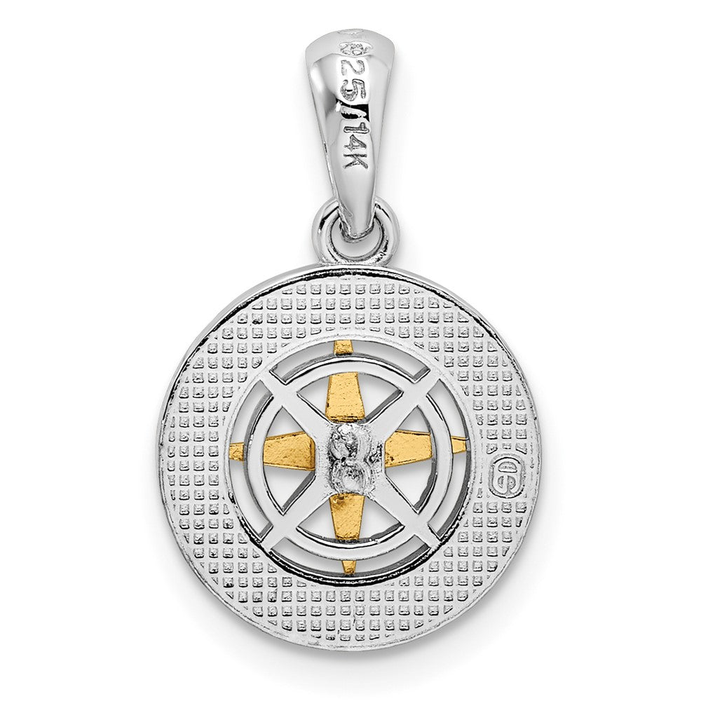 Silber/14K Bicolor De-ani Sterlingsilber Rhodiniert Poliert Mini Kompass mit 14K Needle Anhänger