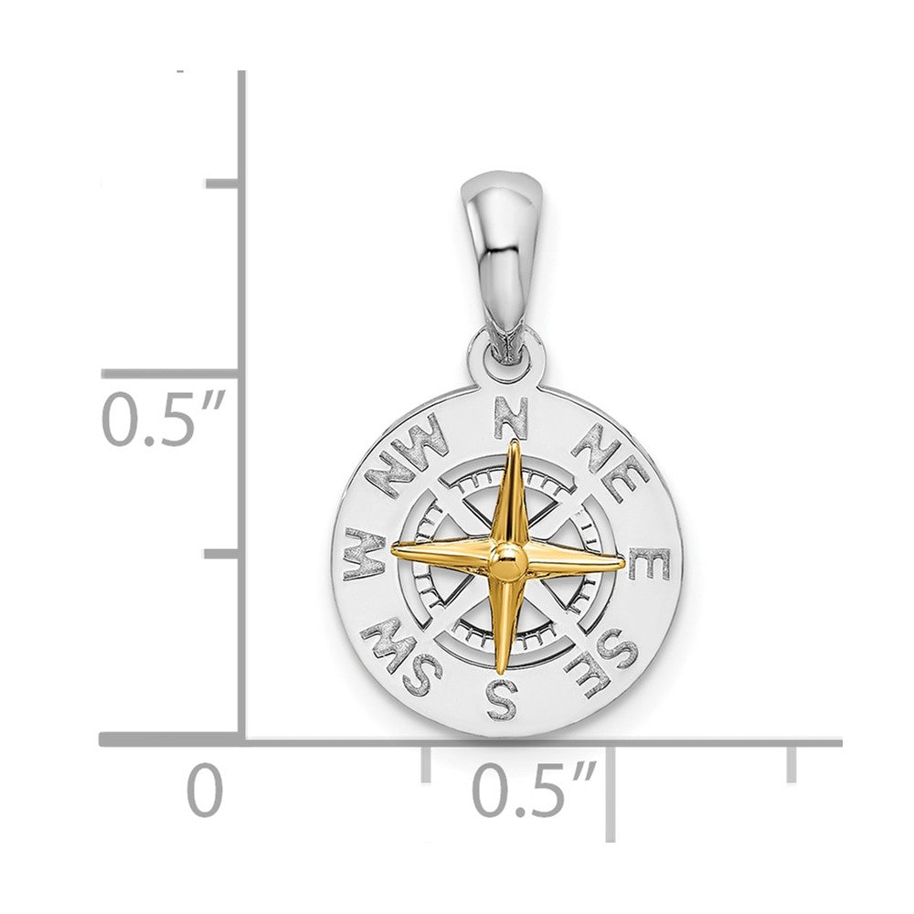 Silber/14K Bicolor De-ani Sterlingsilber Rhodiniert Poliert Mini Kompass mit 14K Needle Anhänger