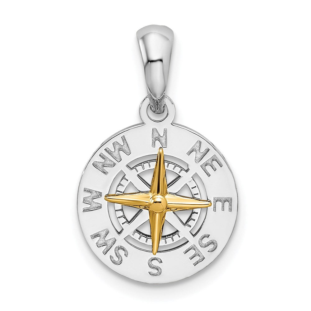 Silber/14K Bicolor De-ani Sterlingsilber Rhodiniert Poliert Mini Kompass mit 14K Needle Anhänger