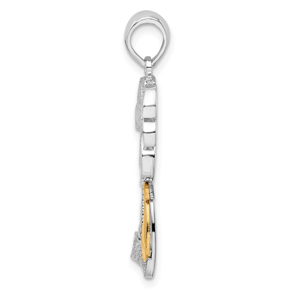 Silber/14K Bicolor De-ani Sterlingsilber Rhodiniert Poliert Palme Baum mit 14K Segelboot Anhänger