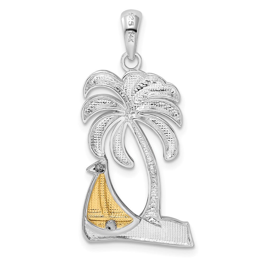 Silber/14K Bicolor De-ani Sterlingsilber Rhodiniert Poliert Palme Baum mit 14K Segelboot Anhänger