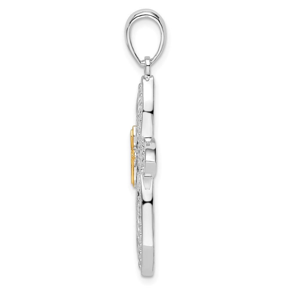 Silber/14K Bicolor Sterlingsilber Poliert Filigran Kreuz mit 14K Akzente Anhänger