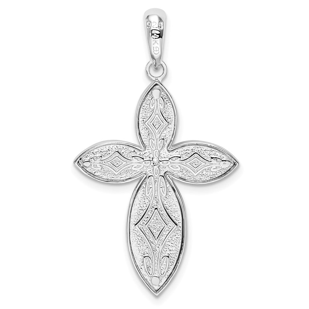 Silber/14K Bicolor Sterlingsilber Poliert Filigran Kreuz mit 14K Akzente Anhänger
