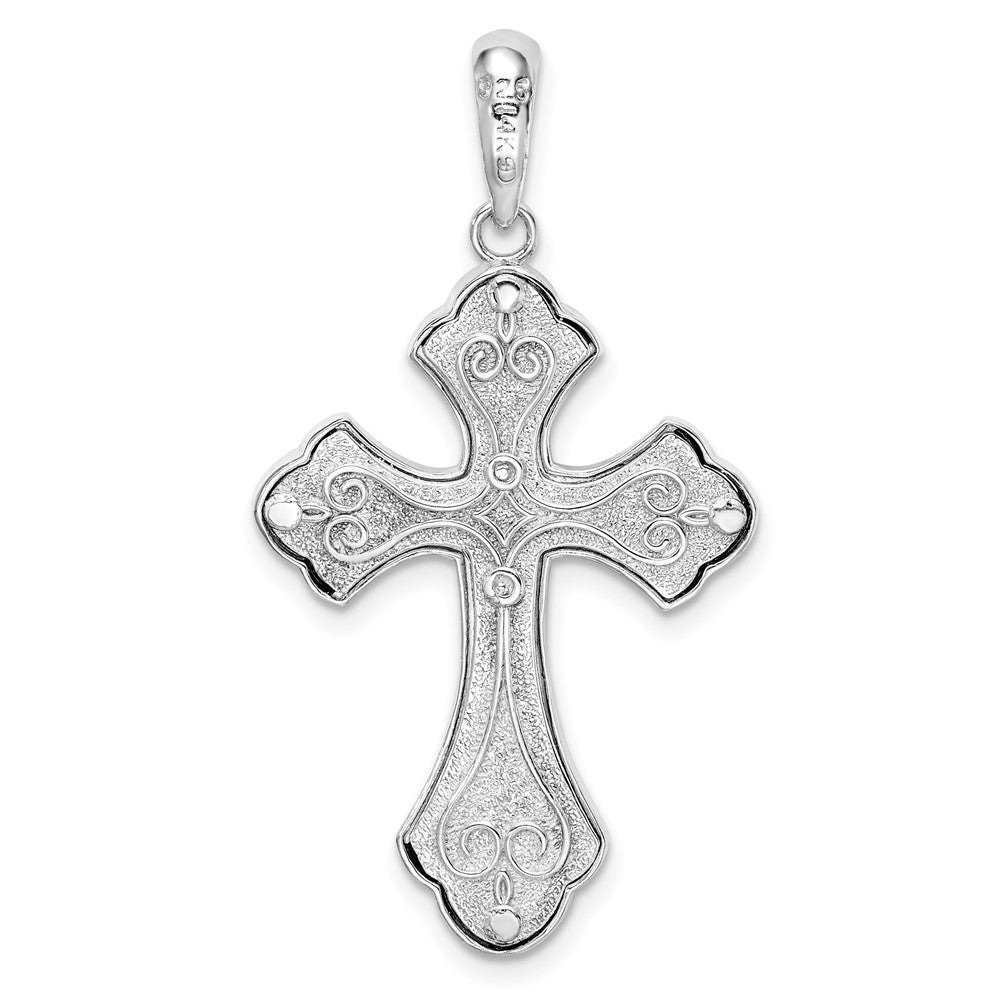 Silber/14K Bicolor De-ani Sterlingsilber Rhodiniert Filigran Knospend Kreuz mit 14K Akzente Anhänger