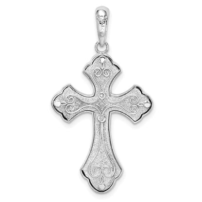 Silber/14K Bicolor De-ani Sterlingsilber Rhodiniert Filigran Knospend Kreuz mit 14K Akzente Anhänger