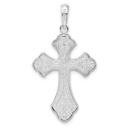 Silber/14K Bicolor De-ani Sterlingsilber Rhodiniert Diamantiert Knospend Kreuz mit 14K Akzente Anhänger