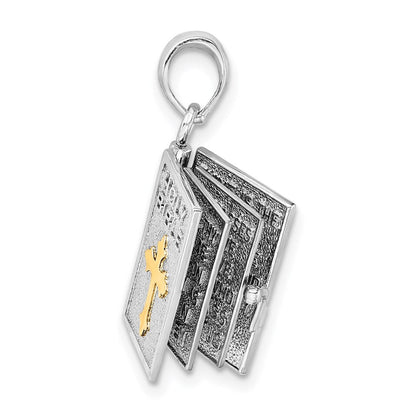 Silber/14K Bicolor De-ani Sterlingsilber Rhodiniert Poliert 3d Lords Gebet Heilig Bible Anhänger