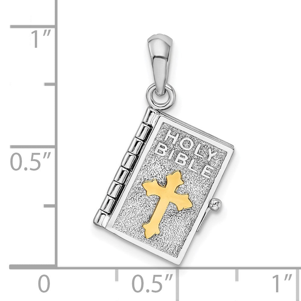 Silber/14K Bicolor De-ani Sterlingsilber Rhodiniert Poliert 3d Lords Gebet Heilig Bible Anhänger