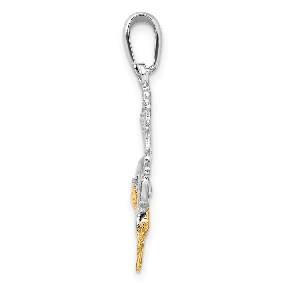 Silber/14K Bicolor De-ani Sterlingsilber Rhodiniert Poliert Sailfish mit 14K Akzente Anhänger