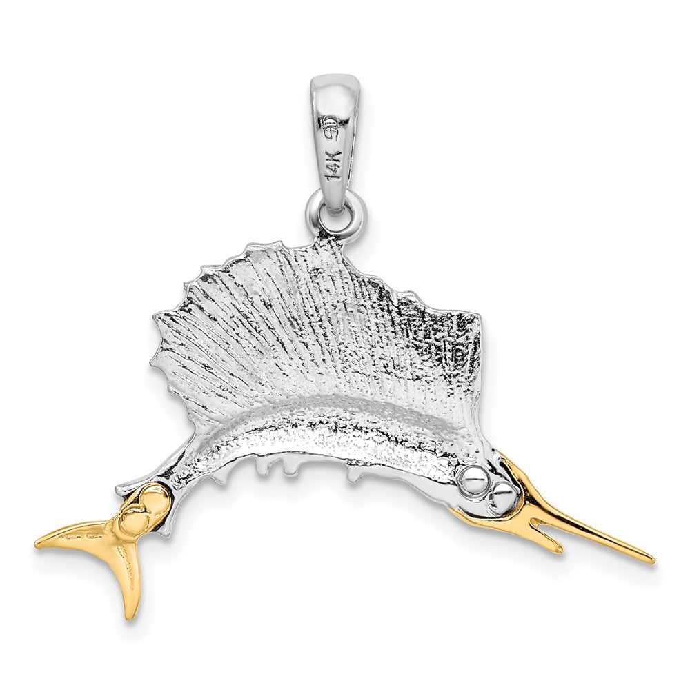 Silber/14K Bicolor De-ani Sterlingsilber Rhodiniert Poliert Sailfish mit 14K Akzente Anhänger