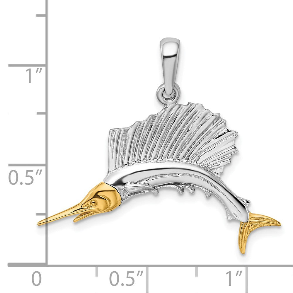 Silber/14K Bicolor De-ani Sterlingsilber Rhodiniert Poliert Sailfish mit 14K Akzente Anhänger
