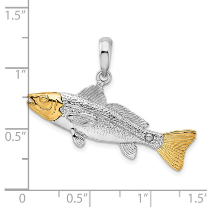 Silber/14K Bicolor Sterlingsilber Strukturiert Redfish mit 14K Akzente Anhänger