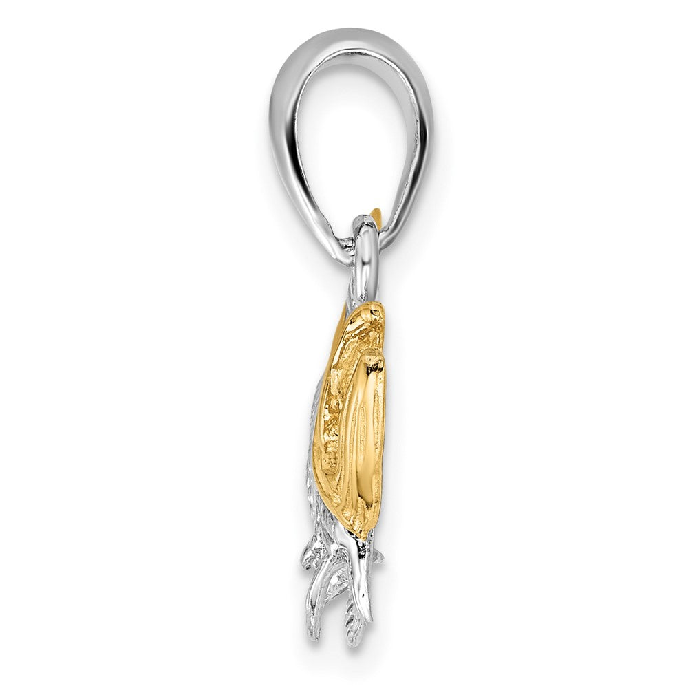 Silber/14K Bicolor Sterlingsilber Strukturiert Tarpon Fisch mit 14K Akzente Anhänger