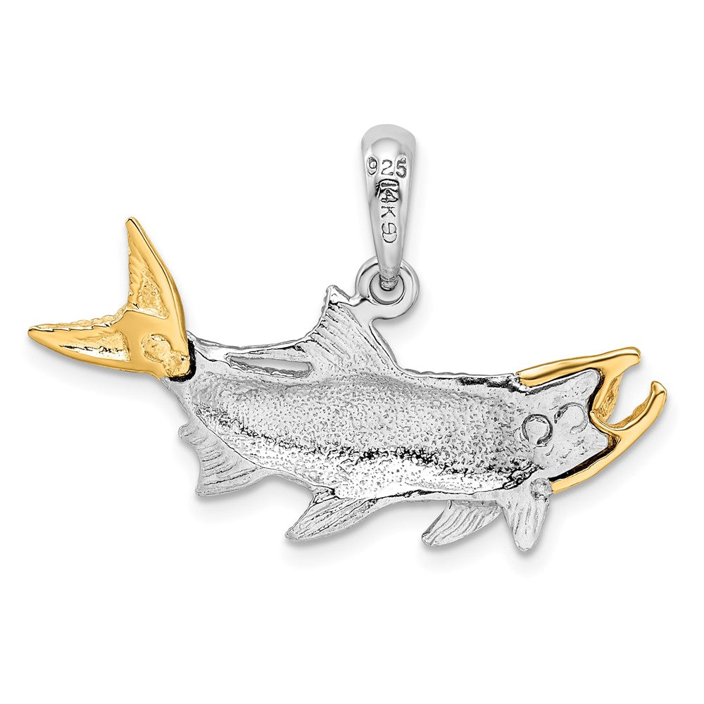 Silber/14K Bicolor Sterlingsilber Strukturiert Tarpon Fisch mit 14K Akzente Anhänger