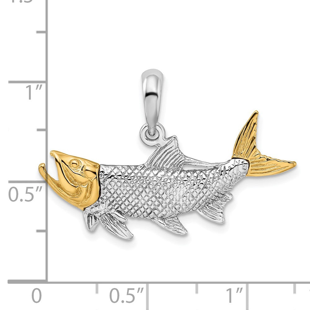 Silber/14K Bicolor Sterlingsilber Strukturiert Tarpon Fisch mit 14K Akzente Anhänger