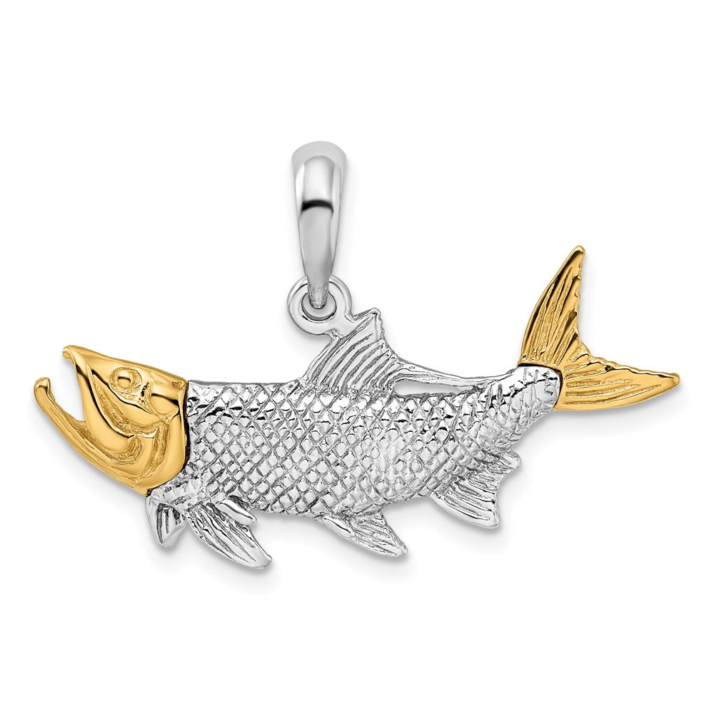 Silber/14K Bicolor Sterlingsilber Strukturiert Tarpon Fisch mit 14K Akzente Anhänger